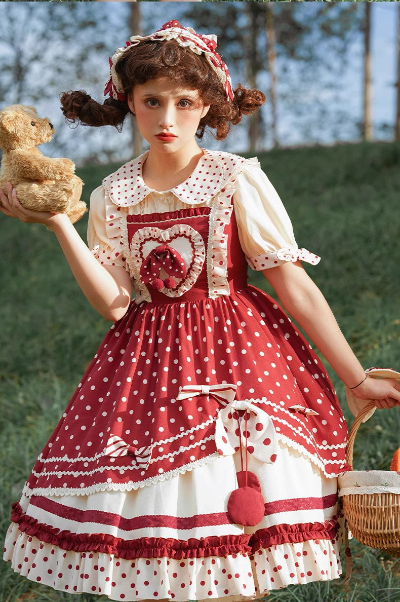 Red Cherry Pie Sweet Loli Polka Dot Jumper Skirt
