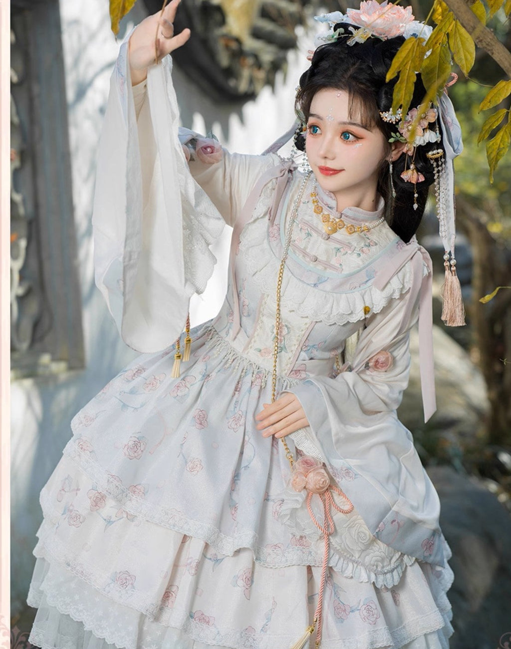 【予約販売】洛神花-春分-長袖マオカラーワンピース