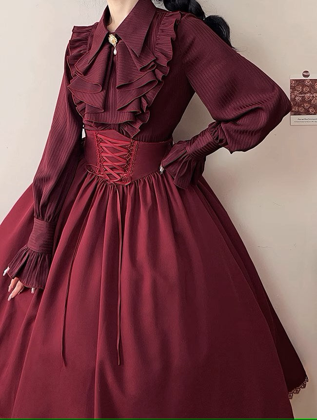 [Pre-order] Classical striped blouse with jabot tie