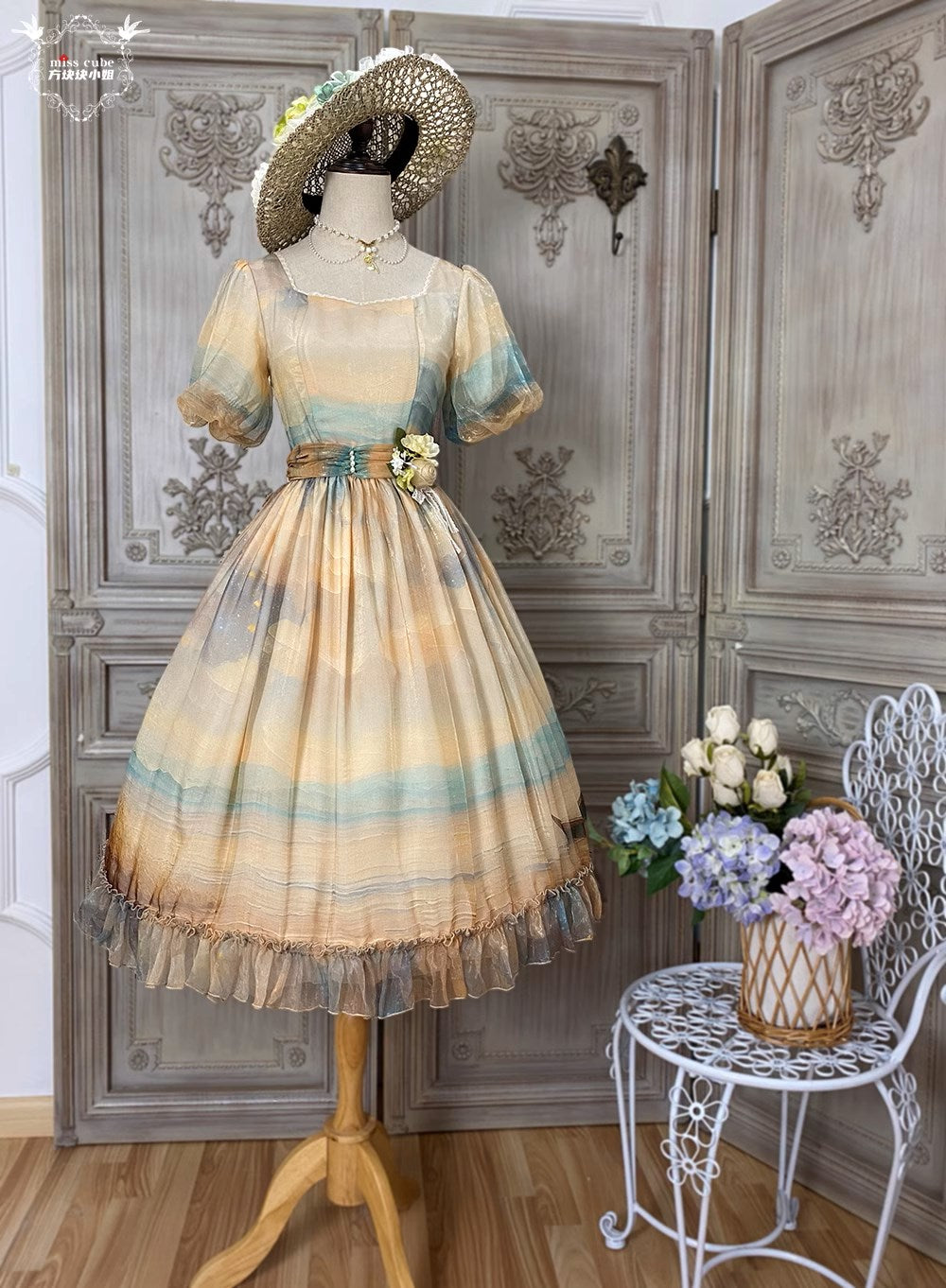 Elegance Greek oil painting style print dress