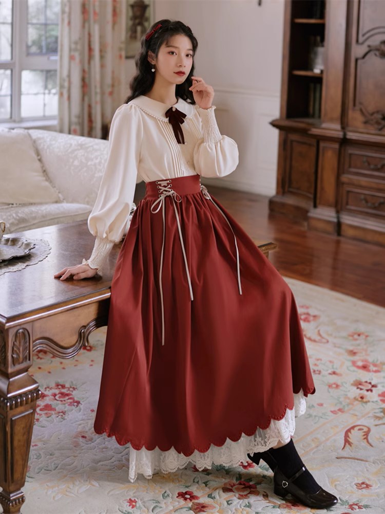 Lady-style retro classical setup [Long sleeve type] Total 5 colors