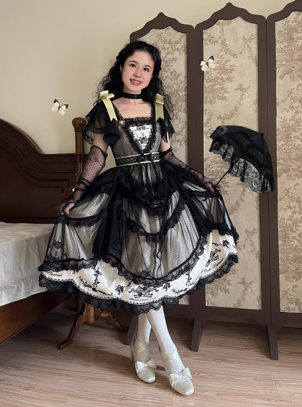 Afternoon Tea Party Embroidered Polka Dot Tulle Dress