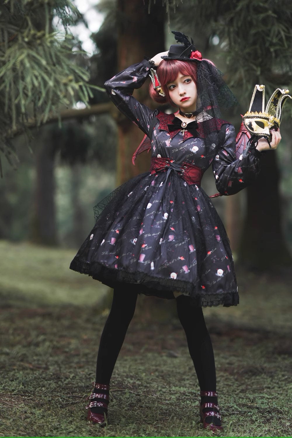 【予約販売】Clown Revival Night 蝙蝠襟の長袖ワンピース