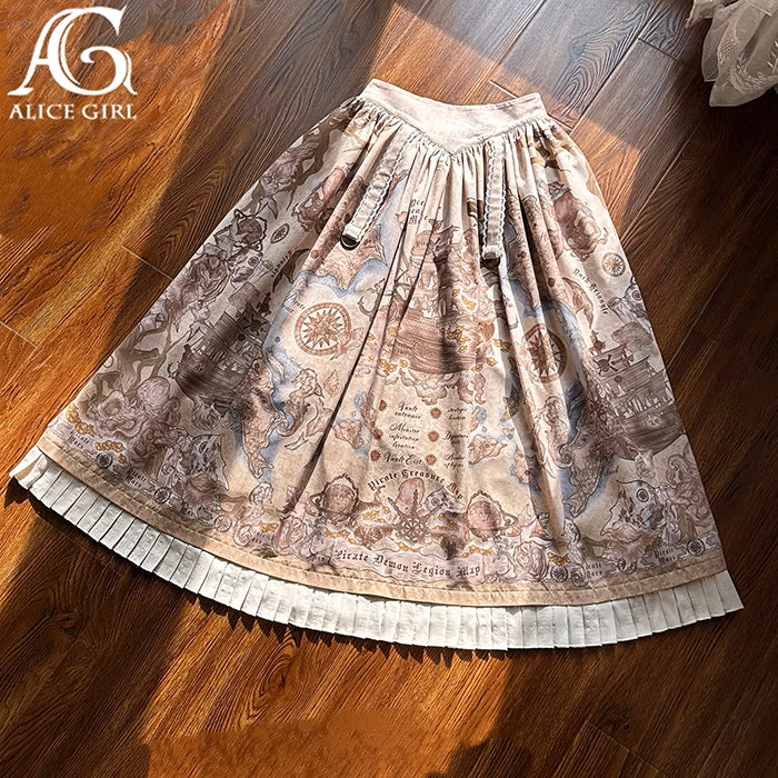 [Sale period ended] Treasure Hunt Map pirate style print skirt