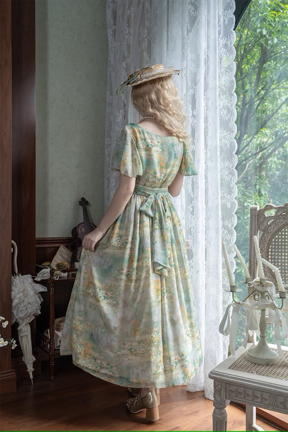 Elegance Greek Oil Painting Style Print Flare Sleeve Jumper Skirt