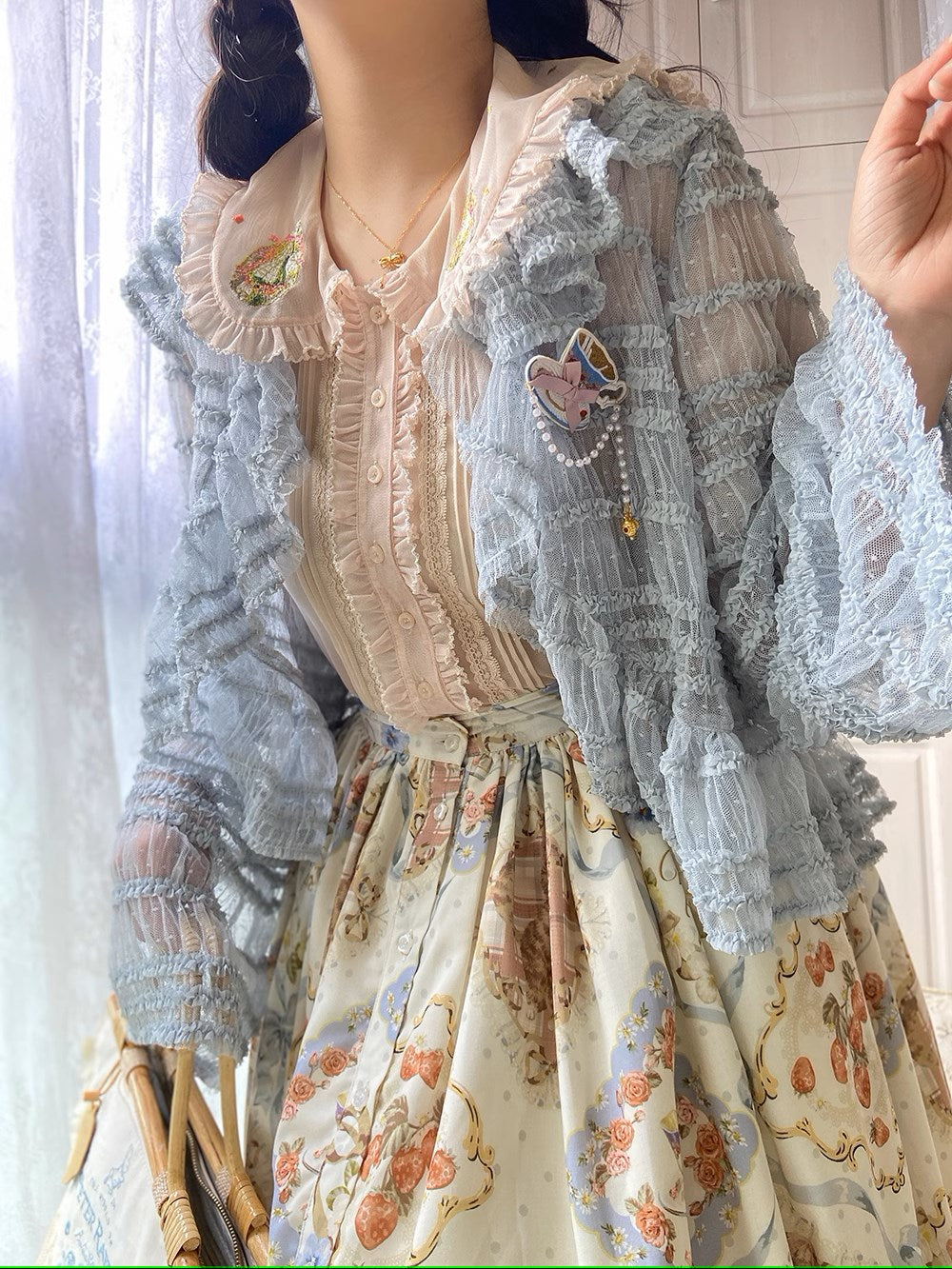 [Sale period ended] Cat rose tea party sheer cardigan