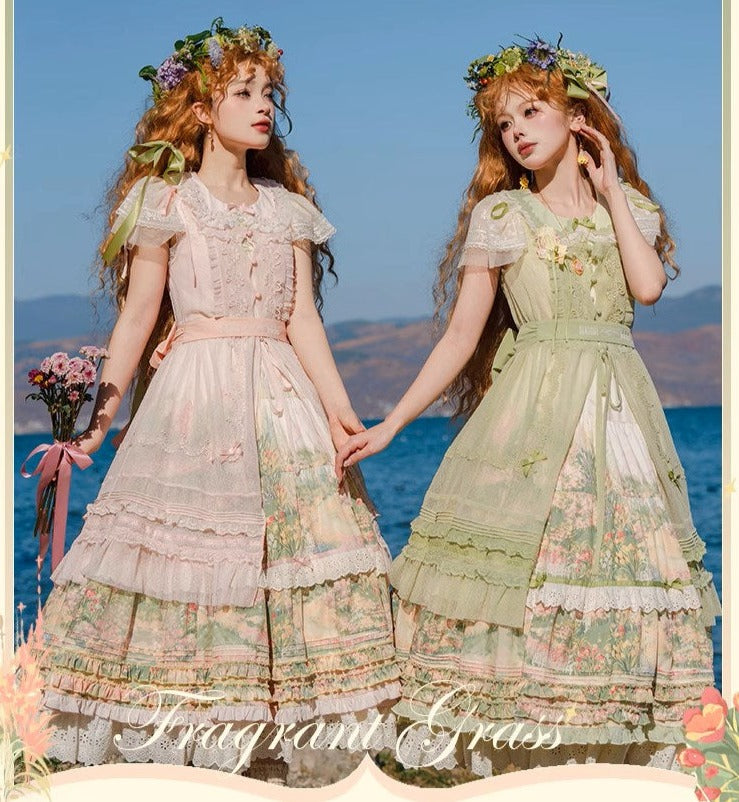 【再販・受注予約2/12まで】Fragrant Grass フレアスリーブティアードワンピース