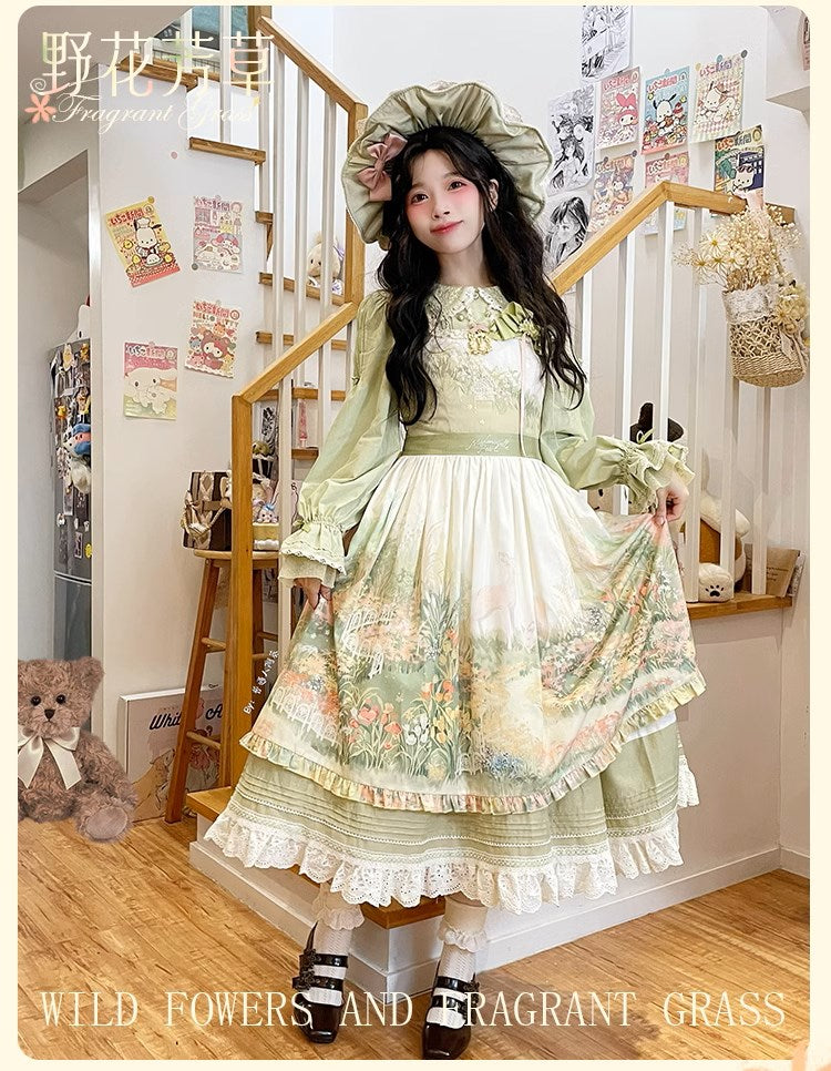 [Resale/Pre-orders available until 2/12] Fragrant Grass Print Jumper Skirt