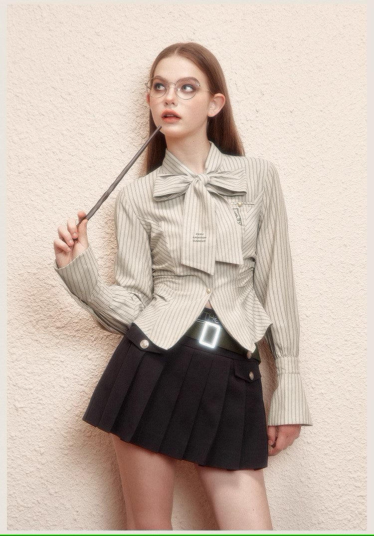 [Pre-order] Hogwarts School of Witchcraft and Wizardry Ribbon Tie Stripe Blouse
