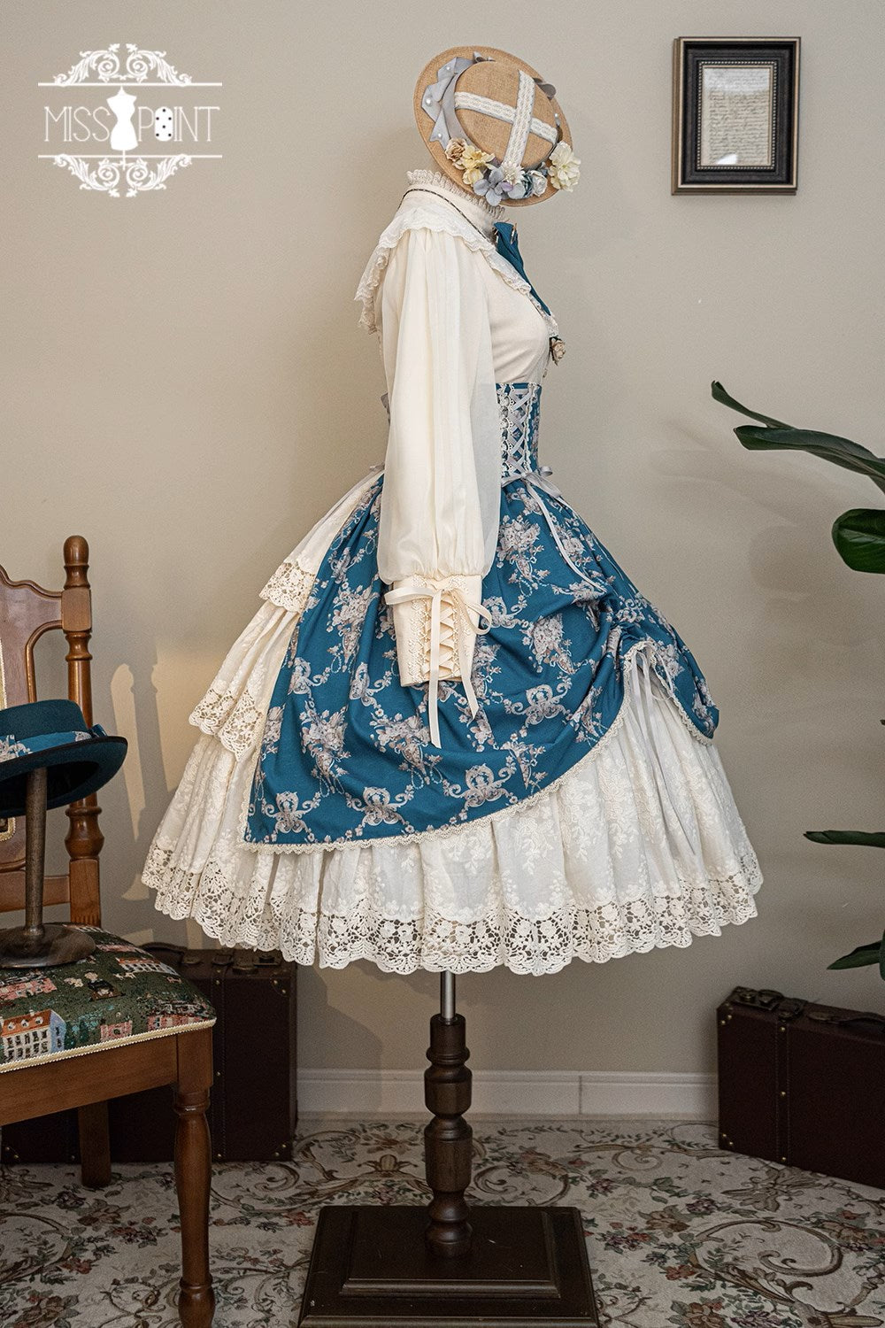 【予約販売】Antique Flower Wall ハイウエストスカート