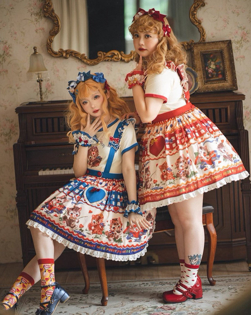 【予約販売】Sweet Kittyレトロサスペンダースカート
