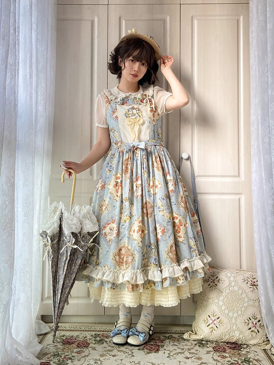 [Reservations until 3/28] Cat Rose Tea Party Jumper Skirt Embroidery Type