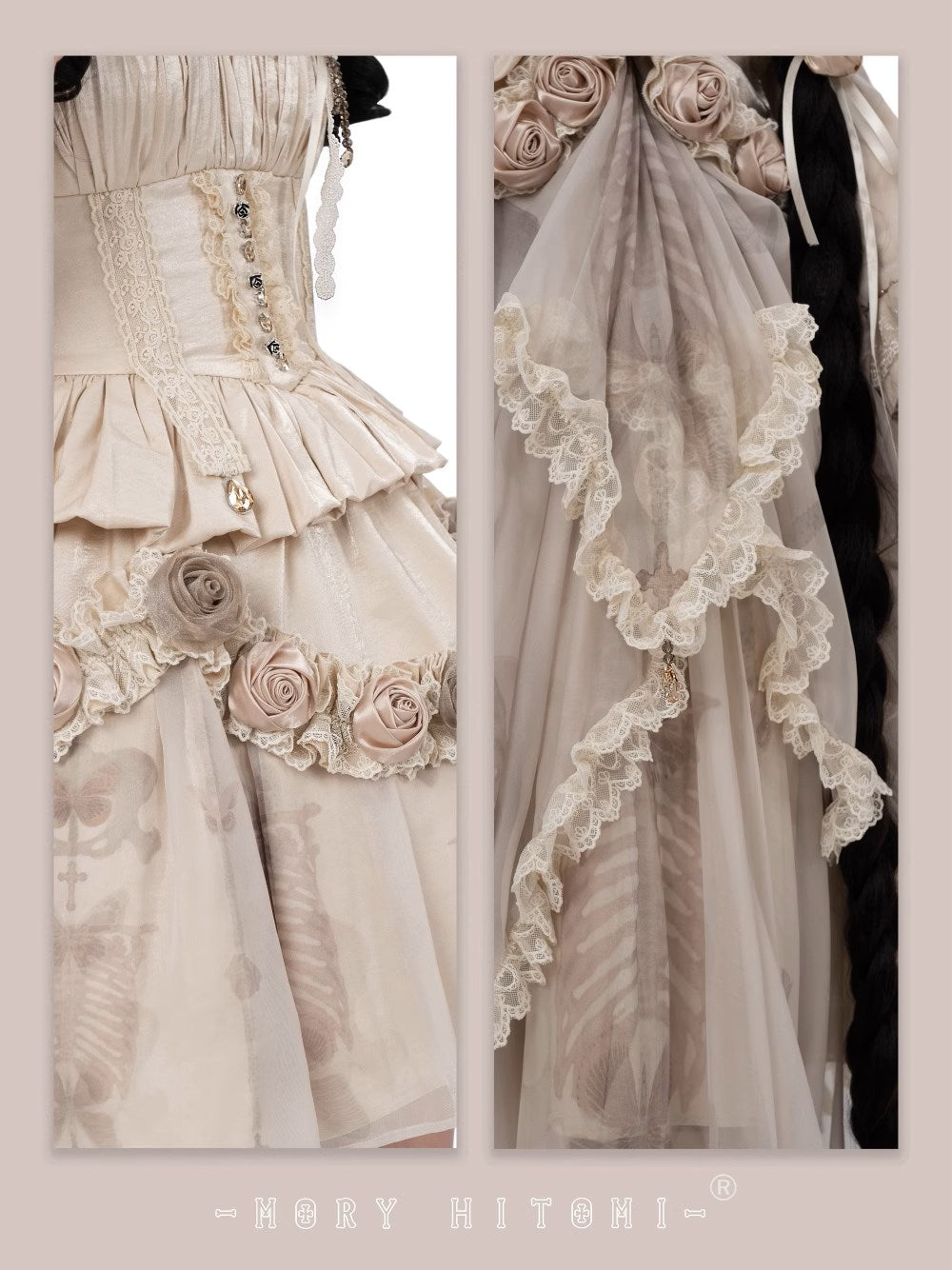 [Sale period ended] Rose Knight III Satin and organdy gothic dress [Champagne]