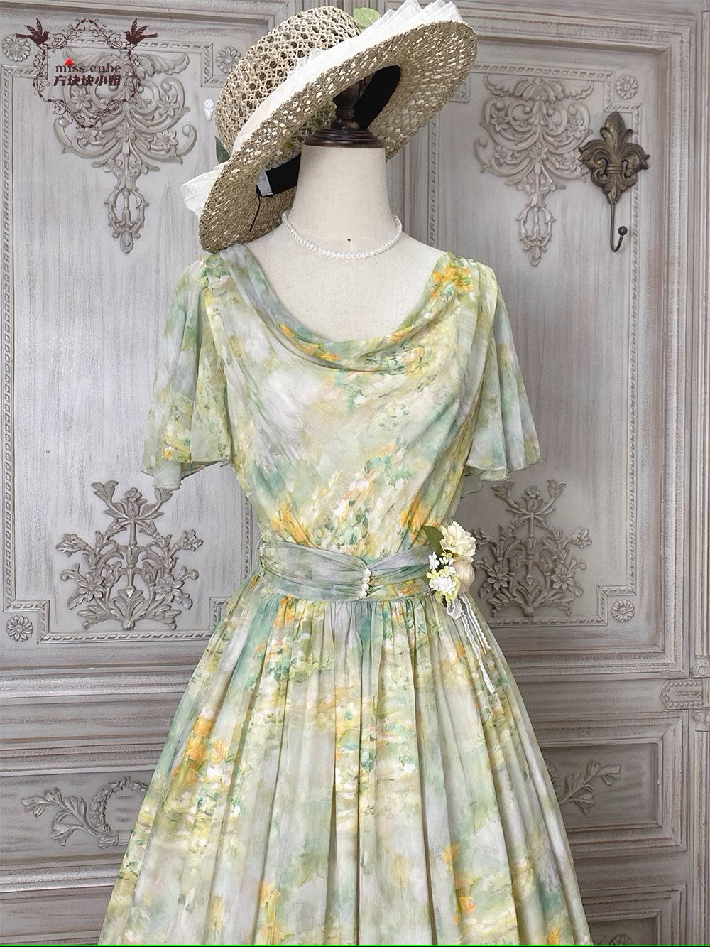 Elegance Greek Oil Painting Style Print Flare Sleeve Jumper Skirt