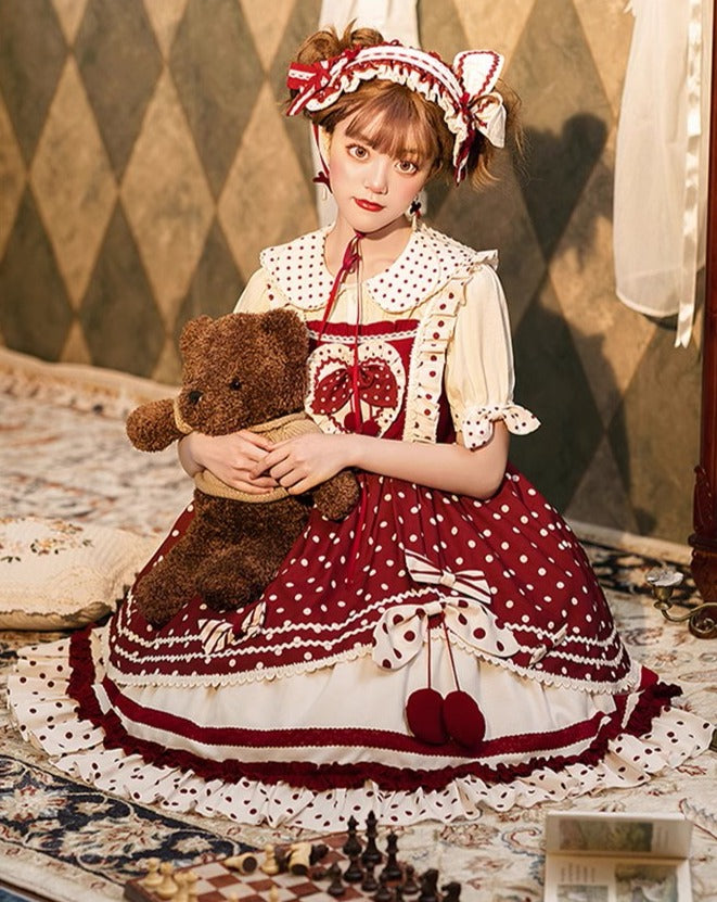 Red Cherry Pie Sweet Loli Polka Dot Jumper Skirt