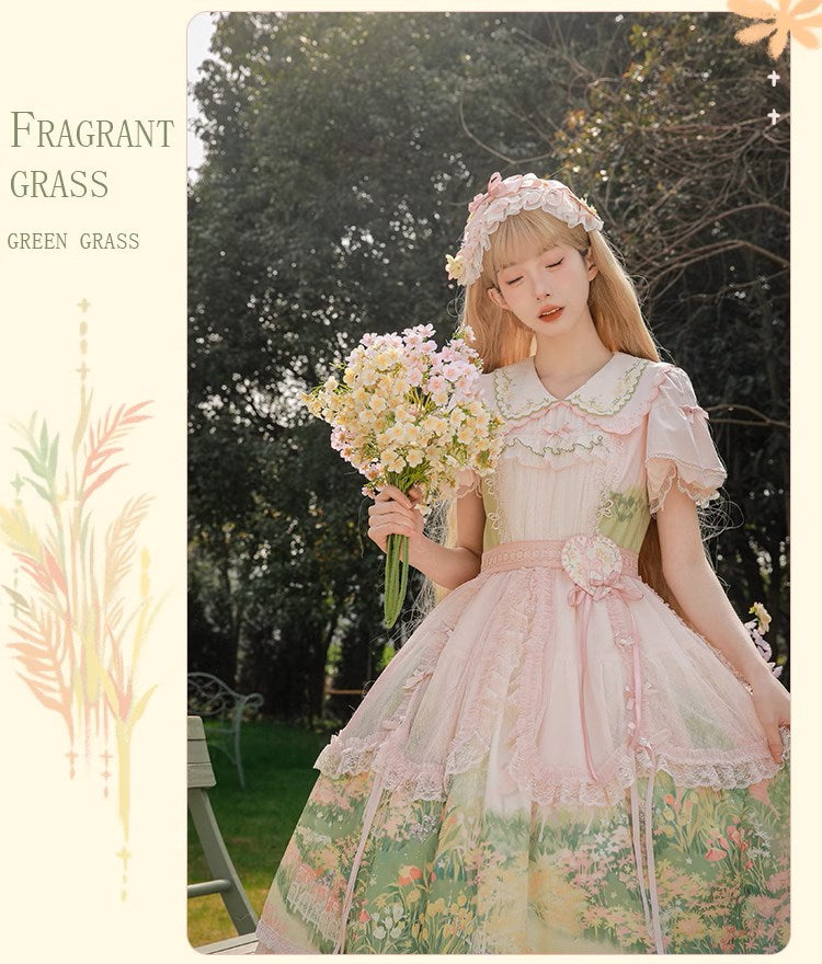 [Sales period ended] Fragrant Grass Puff Sleeve Dress Cotton Type
