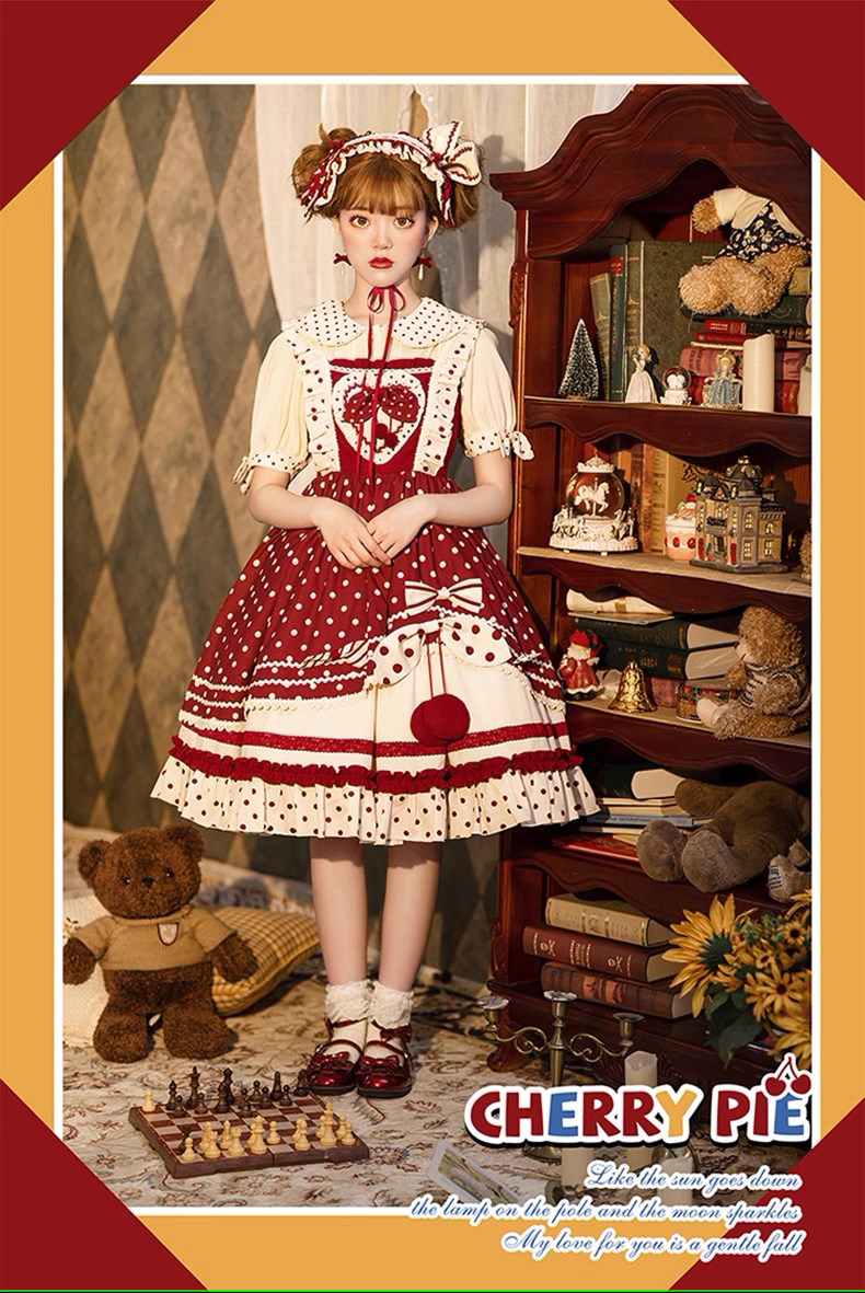 Red Cherry Pie Sweet Loli Polka Dot Jumper Skirt