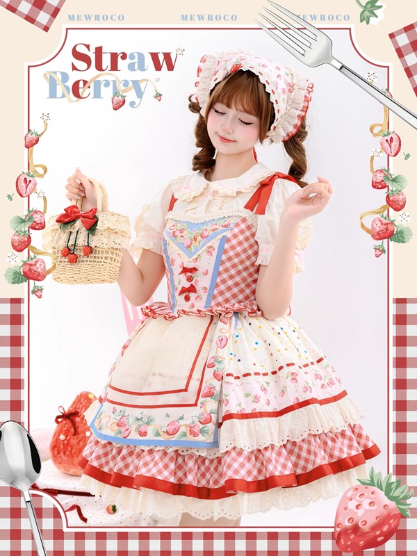 Strawberry Patchwork Jumper Skirt with Pocket Apron