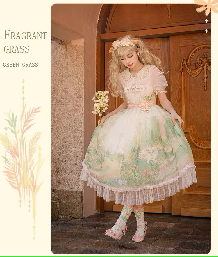 【再販・受注予約2/12まで】Fragrant Grass パフスリーブワンピース オーガンジータイプ