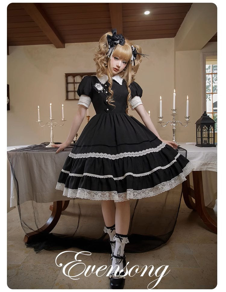 [Sale period ended] Evensong short sleeve white collar dress