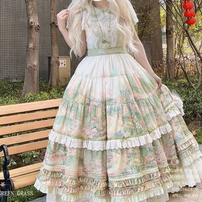 【再販・受注予約2/12まで】Fragrant Grass フレアスリーブティアードワンピース