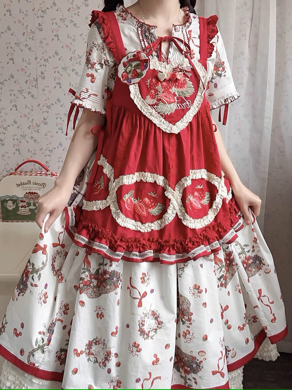 Picnic Basket One Piece Strawberry Pattern