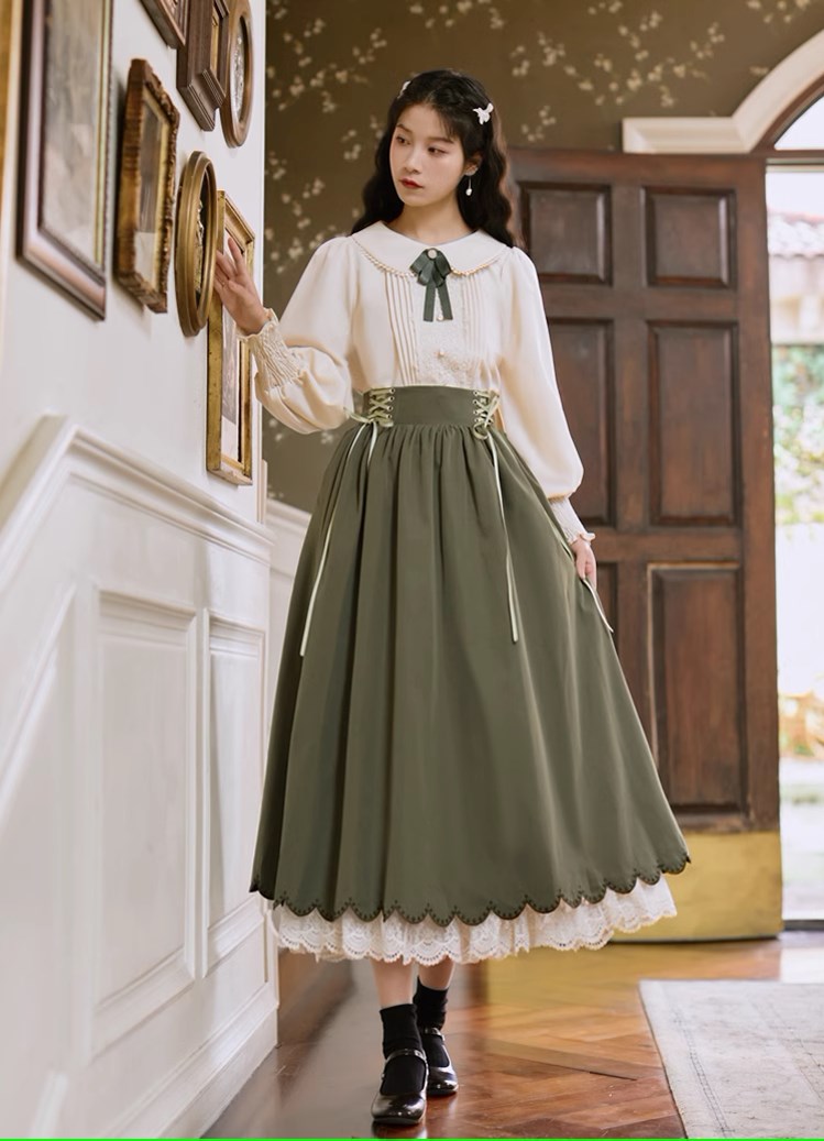 Lady-style retro classical setup [Long sleeve type] Total 5 colors