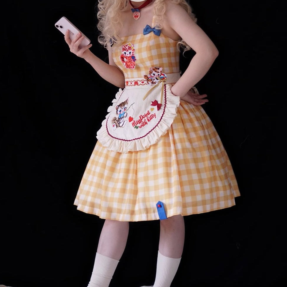 【予約販売】Sweet Kittyレトロシンプルジャンパースカート