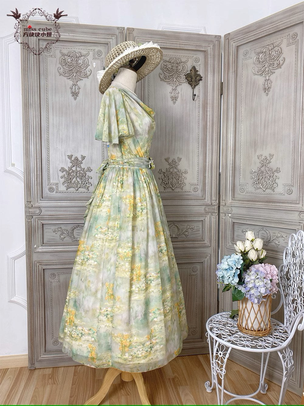 Elegance Greek Oil Painting Style Print Flare Sleeve Jumper Skirt
