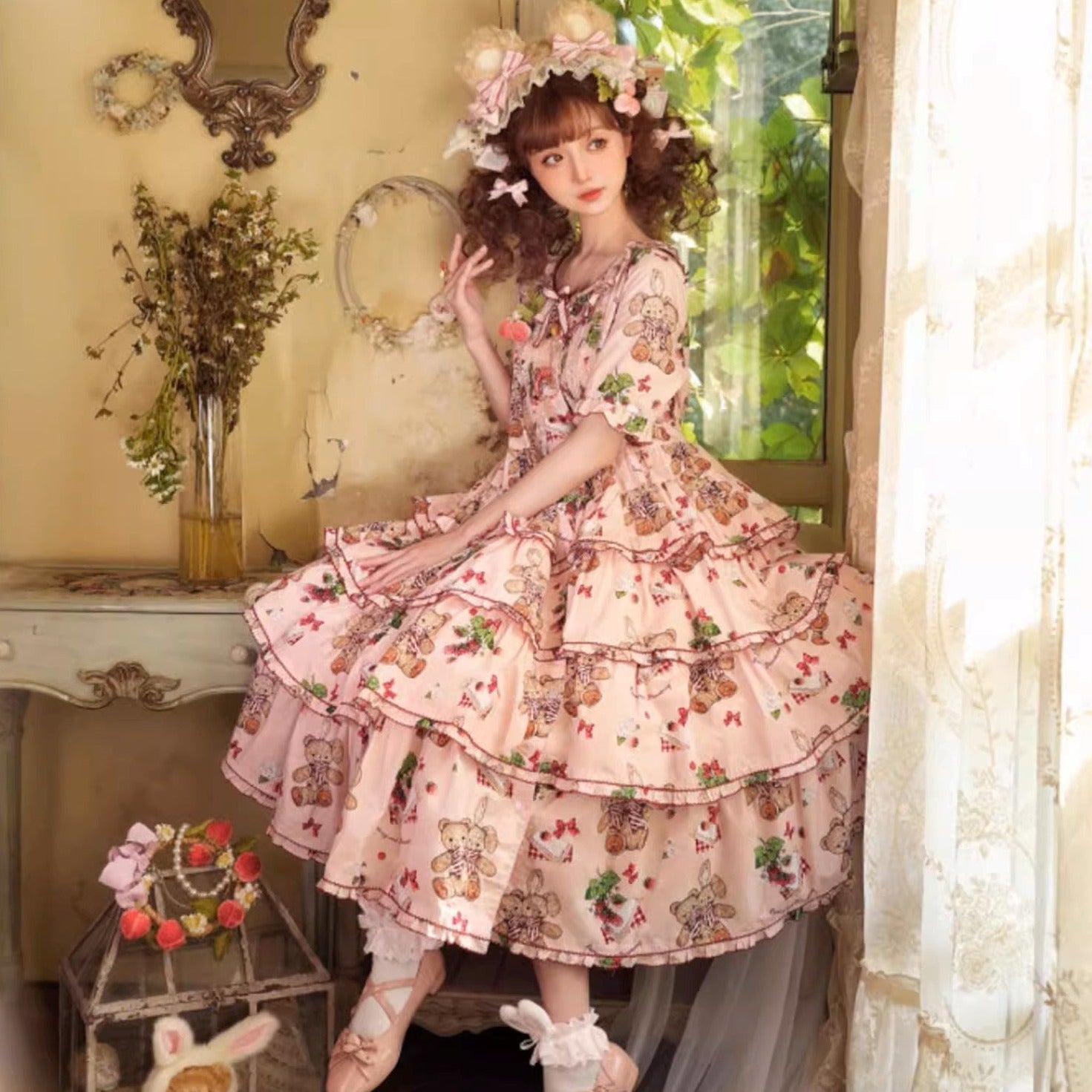 Camellia Berry Short Sleeve Dress Tiered Type Long Length
