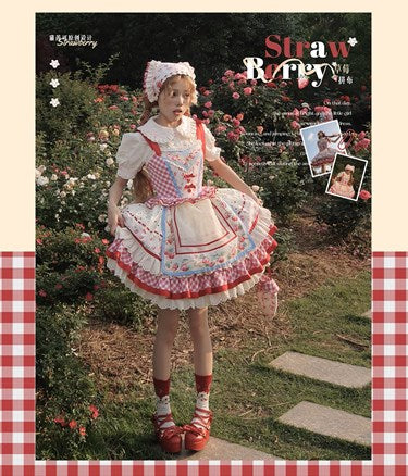 Strawberry Patchwork Jumper Skirt with Pocket Apron