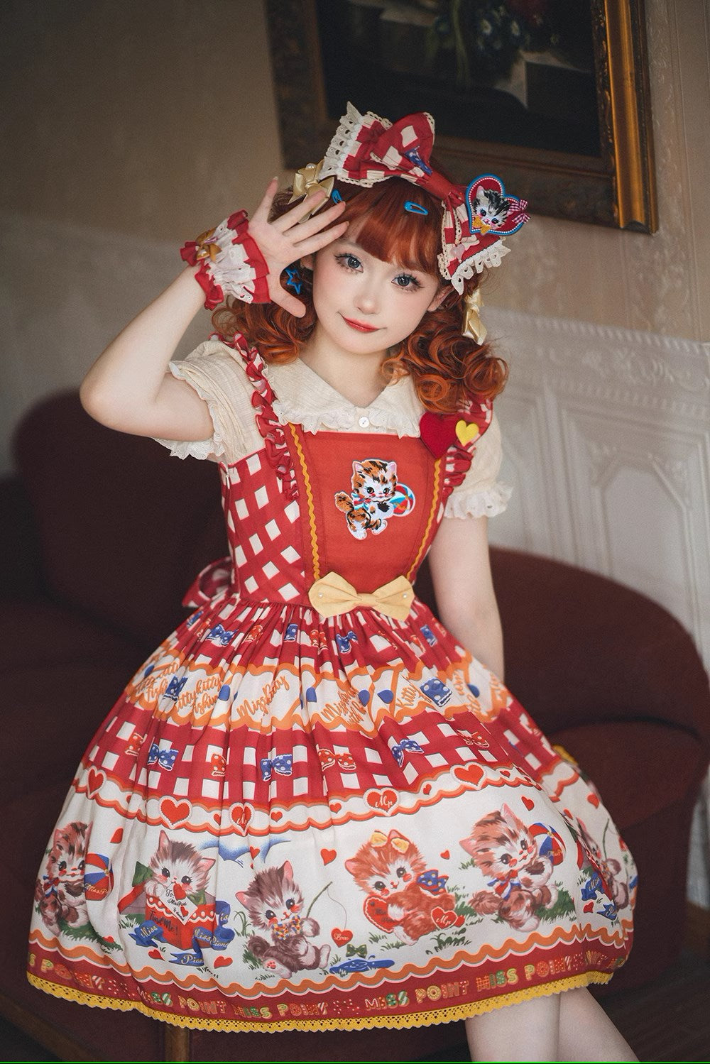 【予約販売】Sweet Kittyレトロ半袖ブラウス