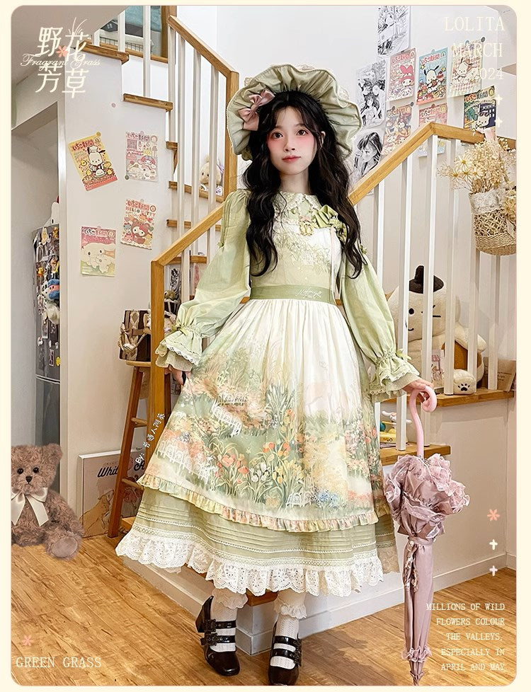 [Resale/Pre-orders available until 2/12] Fragrant Grass Print Jumper Skirt