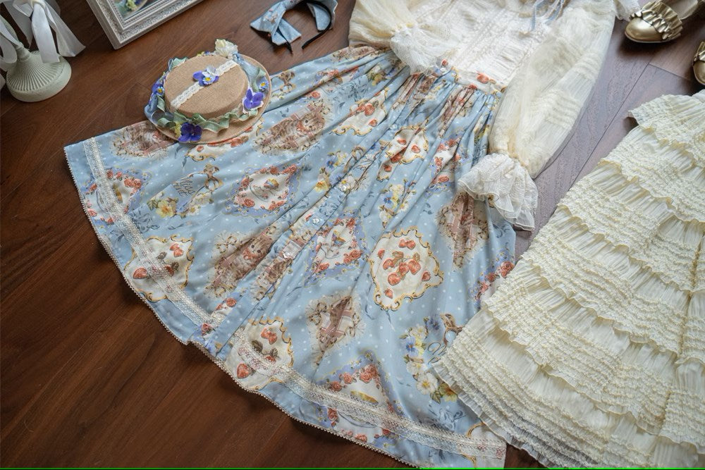 [Sale period has ended] Cat Rose Tea Party Open Front Daily Skirt 3 Piece Set
