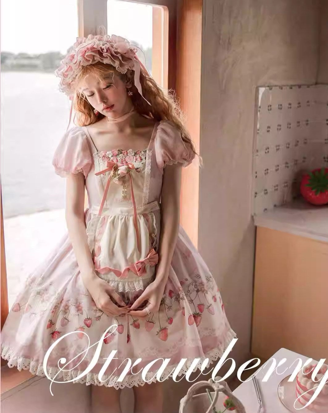 Strawberry Chiffon スクエアネックワンピース