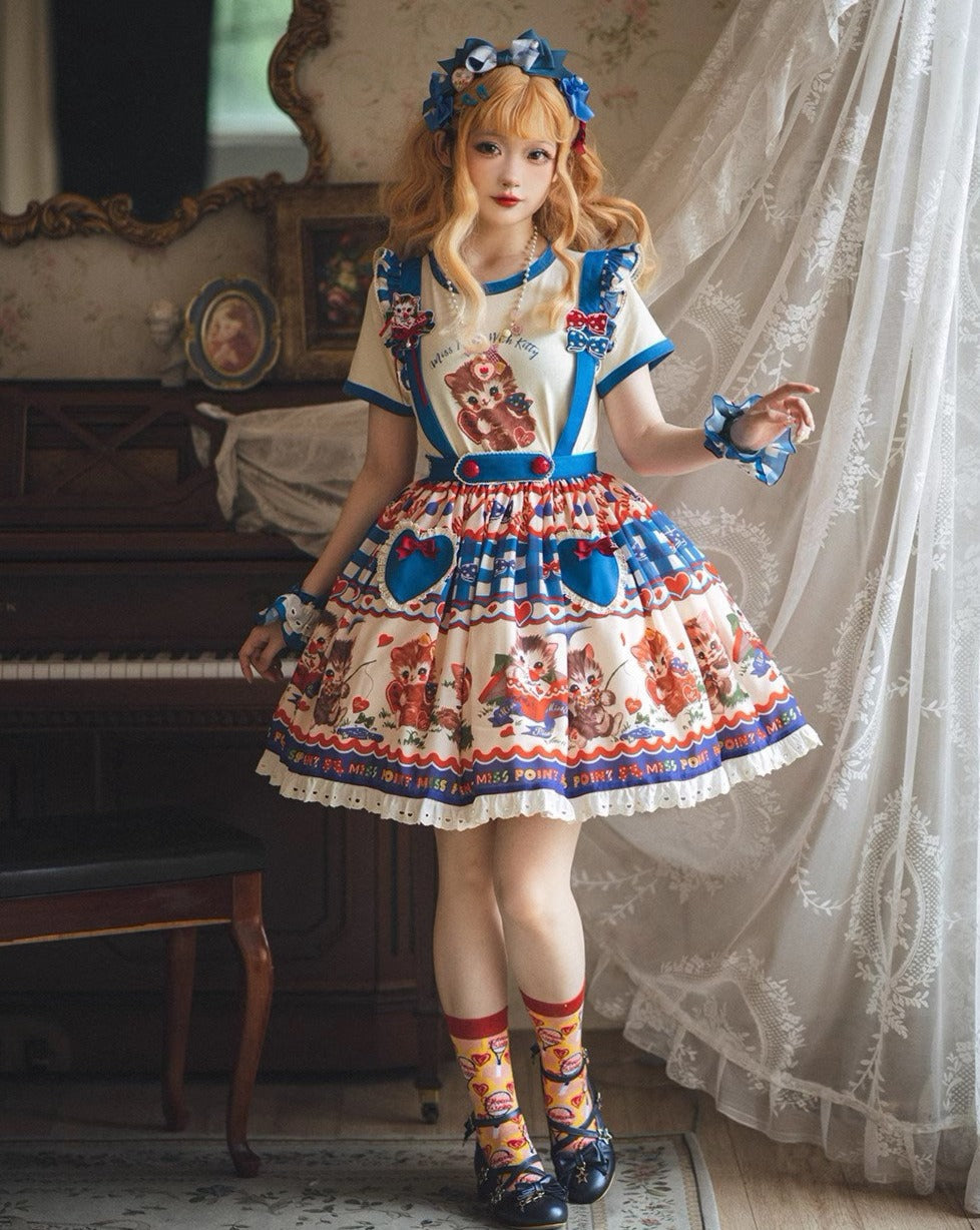 【予約販売】Sweet Kittyレトロサスペンダースカート