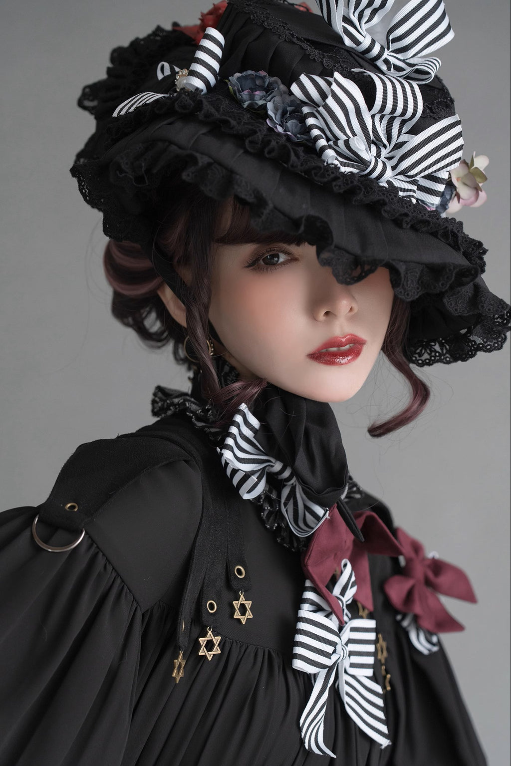 [Pre-order] Black &amp; Striped Retro Fishtail Skirt and Blouse