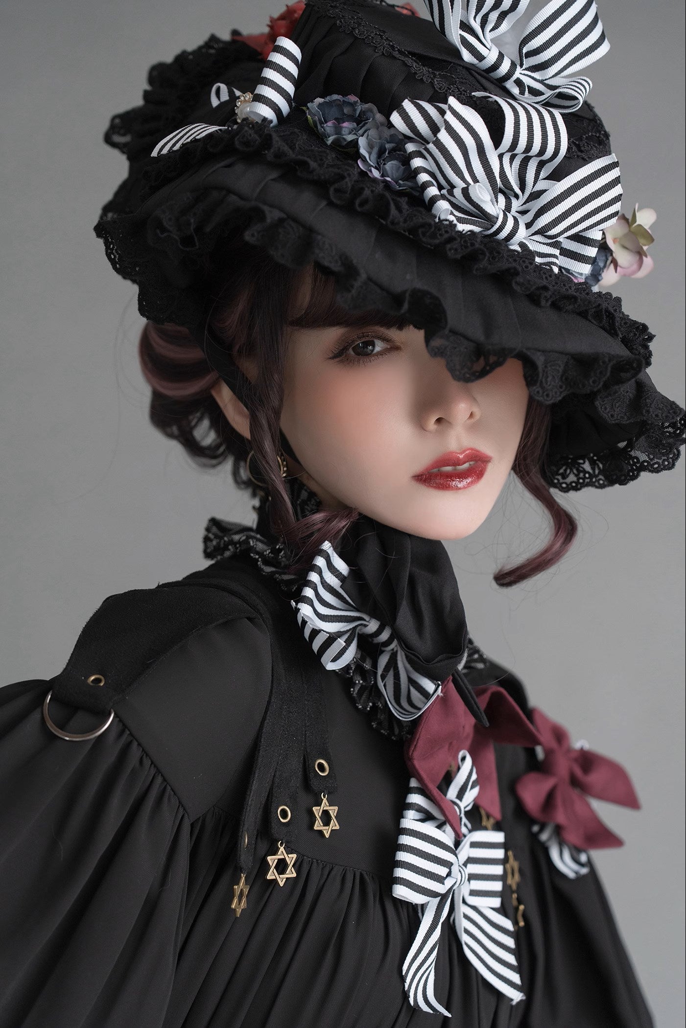【予約販売】ブラック＆ストライプ レトロフィッシュテイルスカートとブラウス