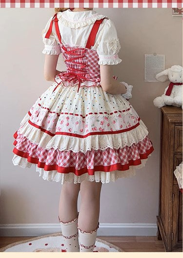 Strawberry Patchwork Jumper Skirt with Pocket Apron