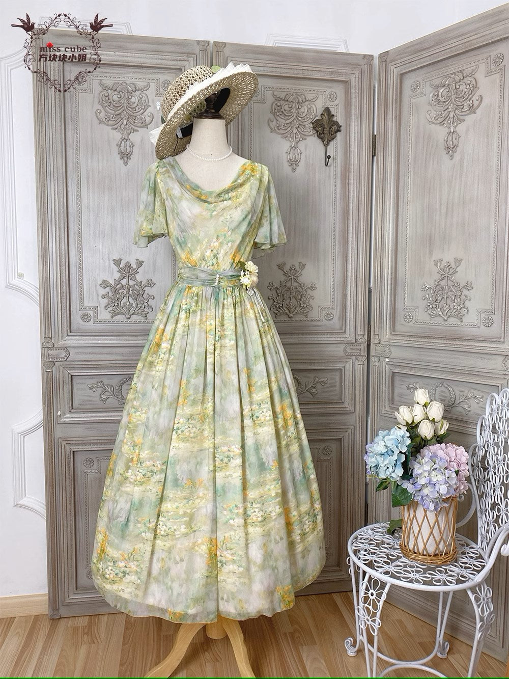 Elegance Greek Oil Painting Style Print Flare Sleeve Jumper Skirt