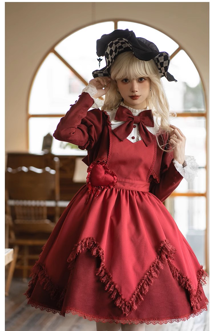 Crimson gothic lollipop apron with hearts