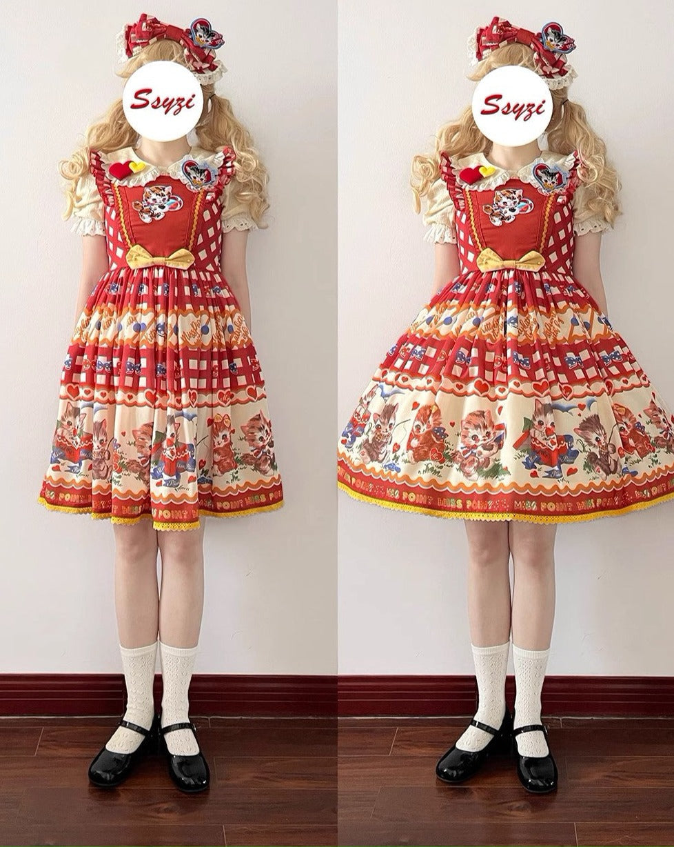 【予約販売】Sweet Kittyレトロフライングスリーブジャンパースカート