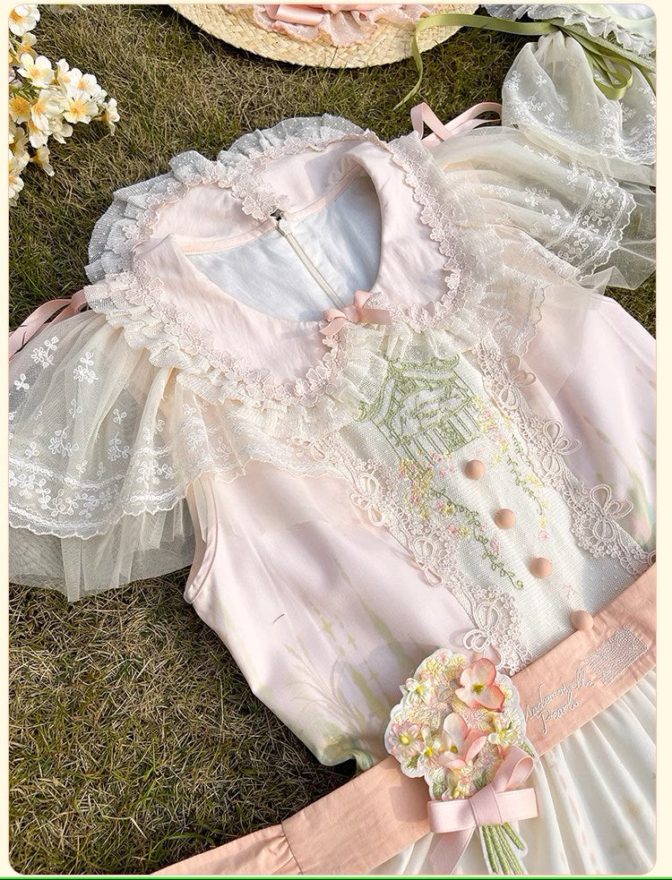 【再販・受注予約2/12まで】Fragrant Grass フレアスリーブティアードワンピース