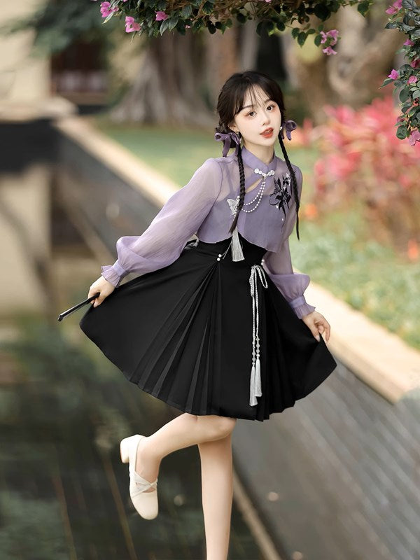 Iris and Black Butterfly Floral Lolita Jumper Skirt Set