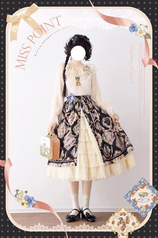 [Reservations until 3/28] Cat's Rose Tea Party Open Front Daily Skirt 3-piece Set