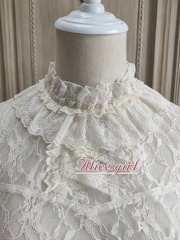 [Pre-order] Frill collar blouse with lace-up cuffs