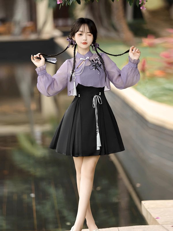 Iris and Black Butterfly Floral Lolita Jumper Skirt Set