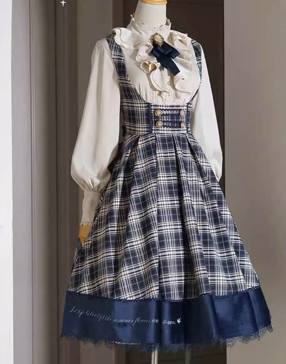 【販売期間終了】Fontainebleau 格子柄ハイウエストジャンパースカート