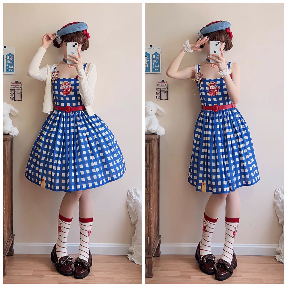 【予約販売】Sweet Kittyレトロシンプルジャンパースカート