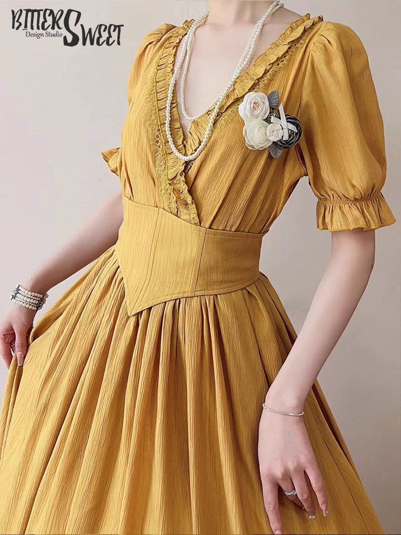 Classical V-neck dress with corset